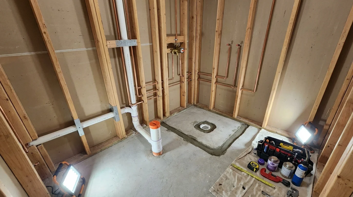 Bathroom rough-in plumbing during remodel by Johns Plumbing LLC in Kingsport