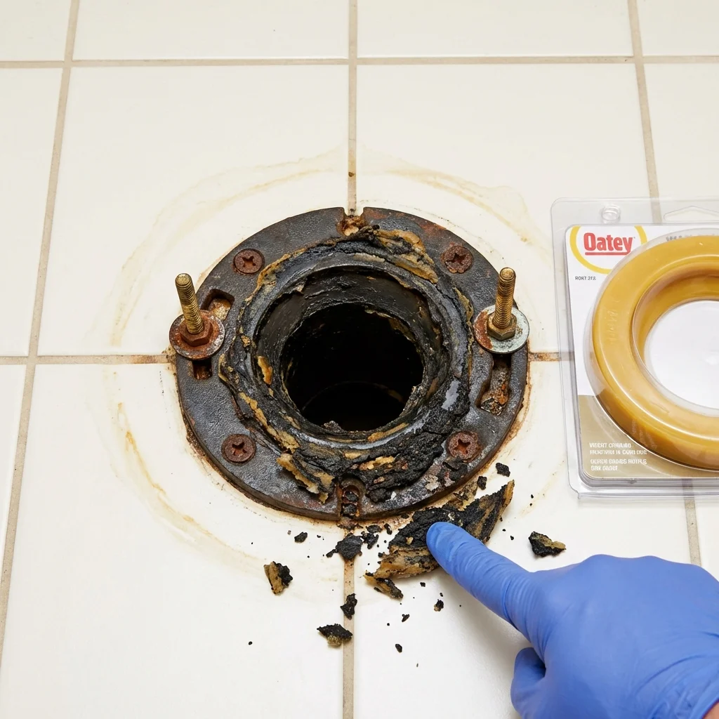 Failed wax ring showing water seepage at the base of a toilet in a Kingsport, TN home