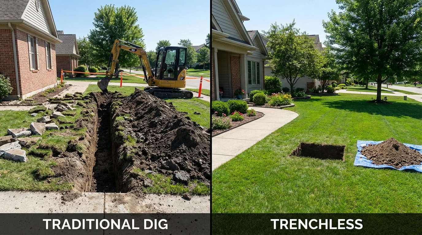 Trenchless sewer repair with minimal yard damage versus traditional excavation in Kingsport, TN